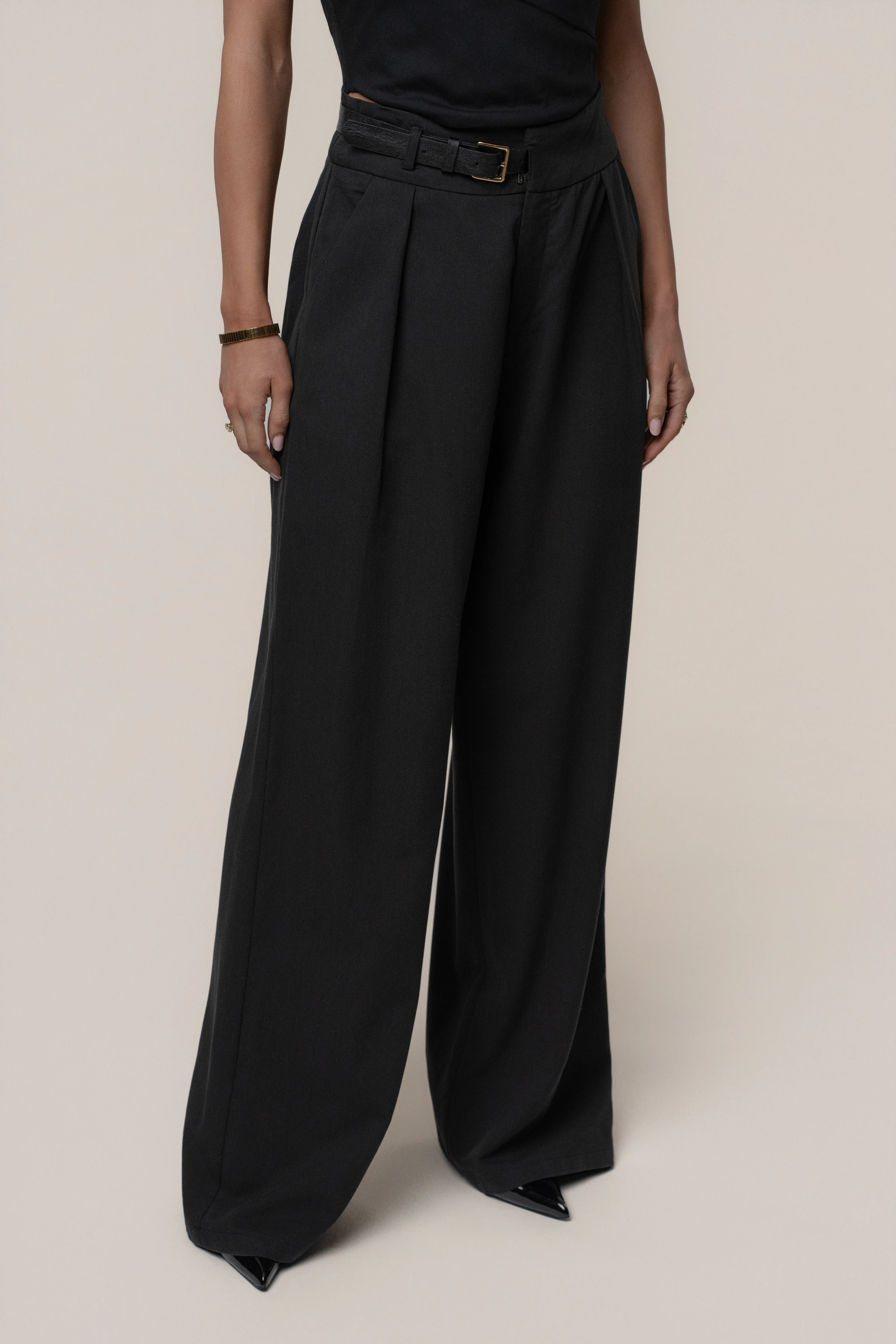Black Everywhere Belted Trousers
