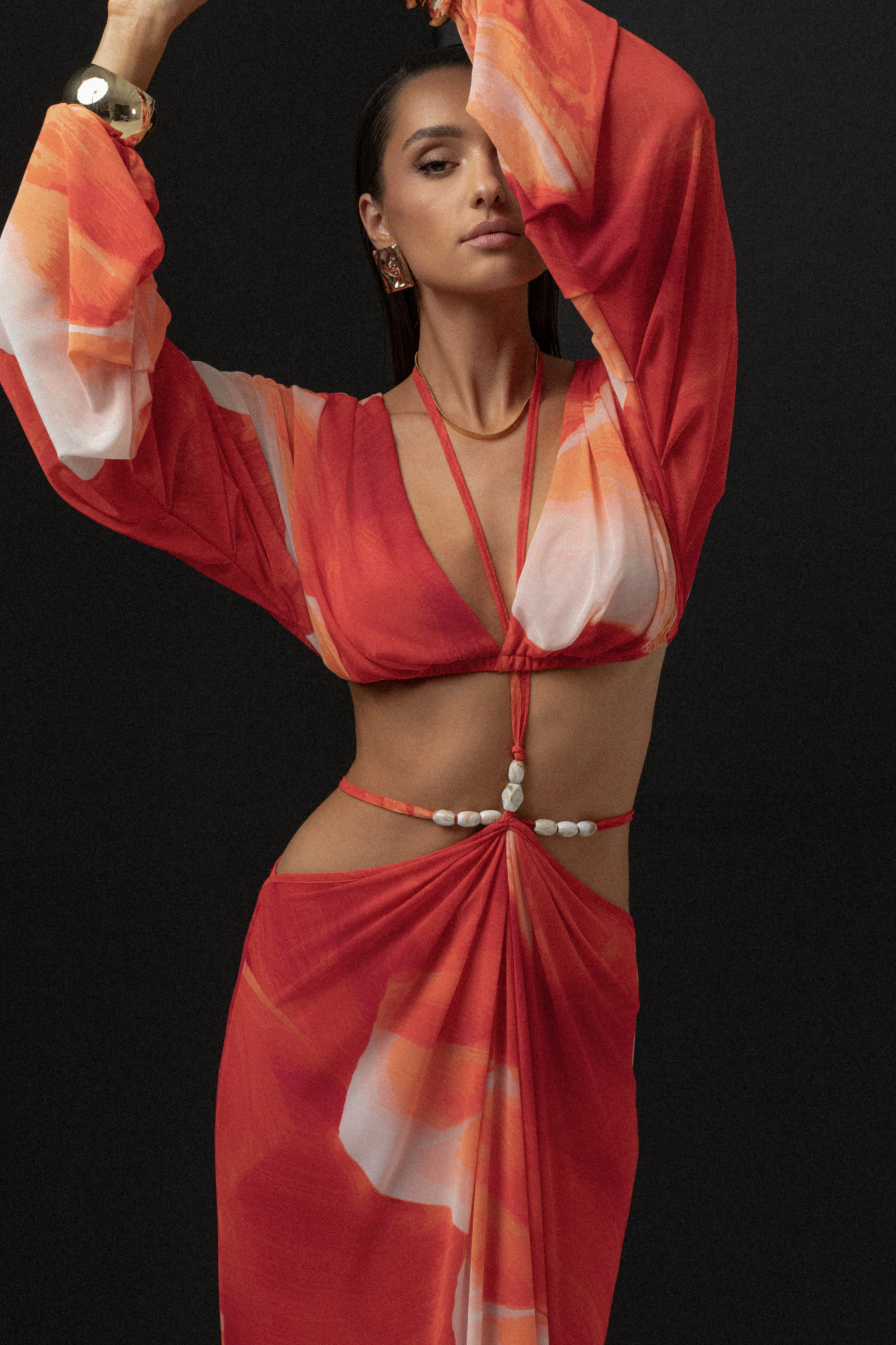 Sunset Red Selene Draped Top