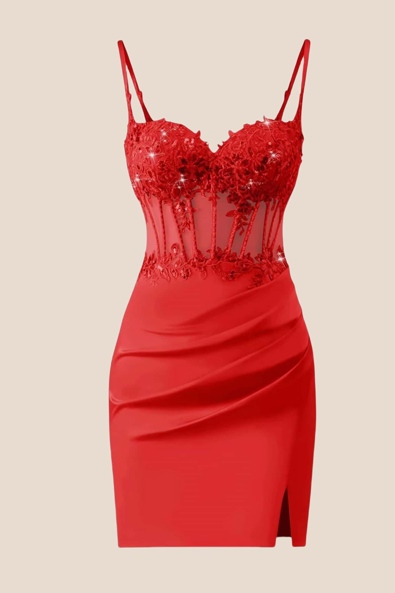 Straps Hot Pink Appliques Ruched Tight Dress