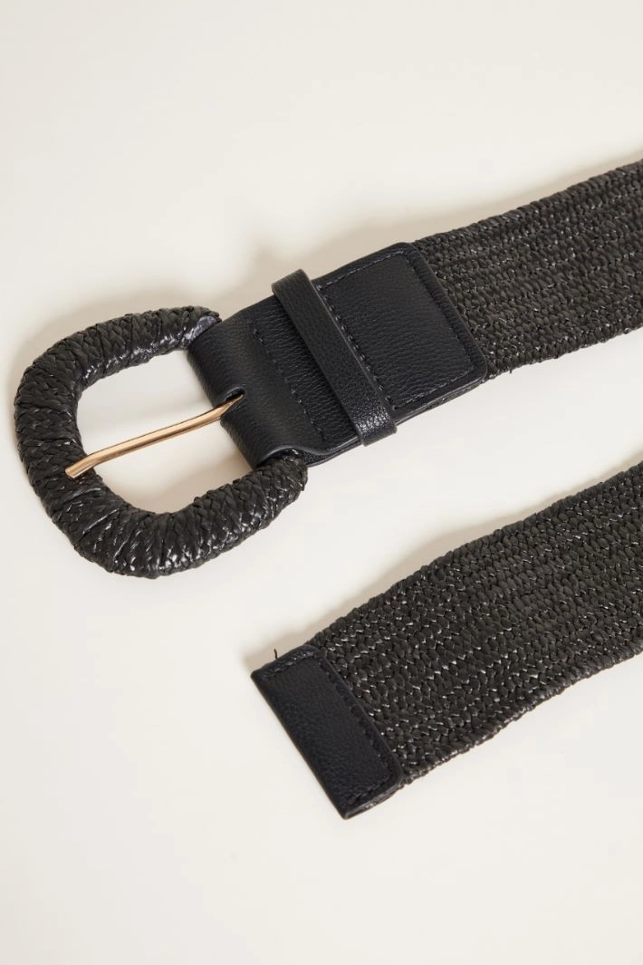 Wide raffia belt - BLACK