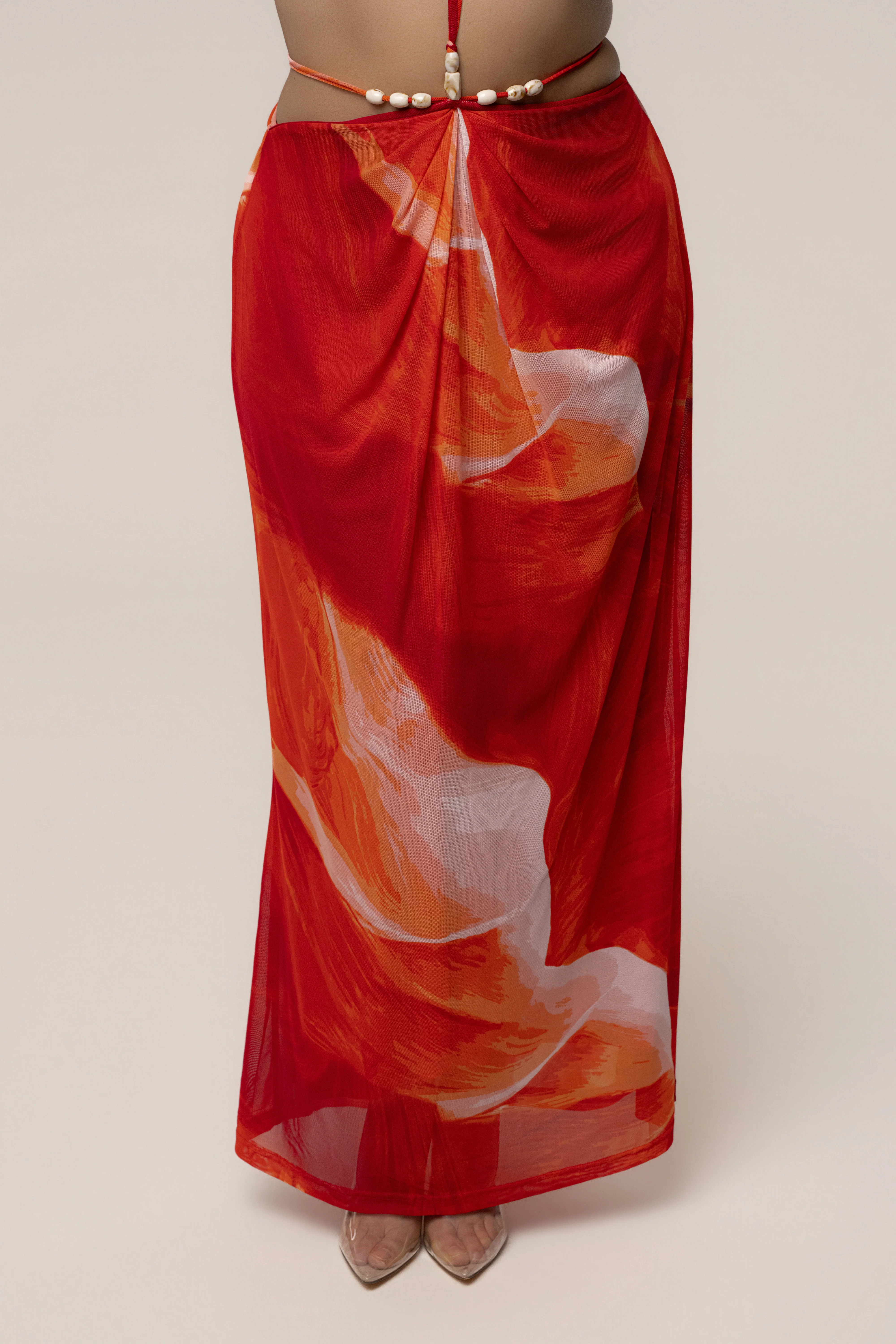 Sunset Red Hera Draped Maxi Skirt