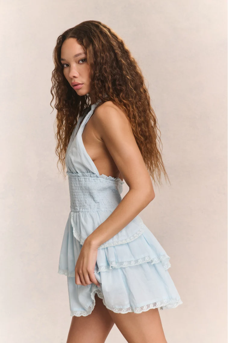 Deanna Heritage Halter Mini Dress - BLUE