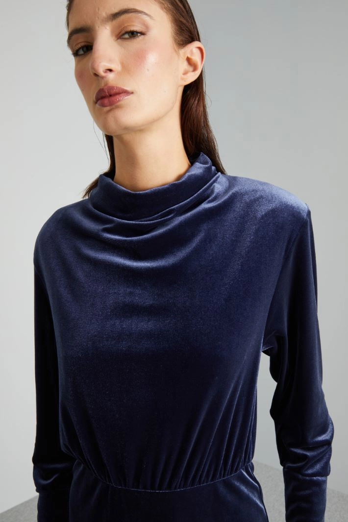 Velvet-jersey midi dress - BLUE