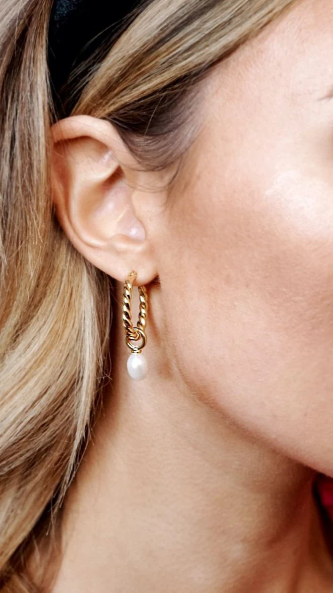 Twist Pearl Drop Earrings - Gold/Pearl