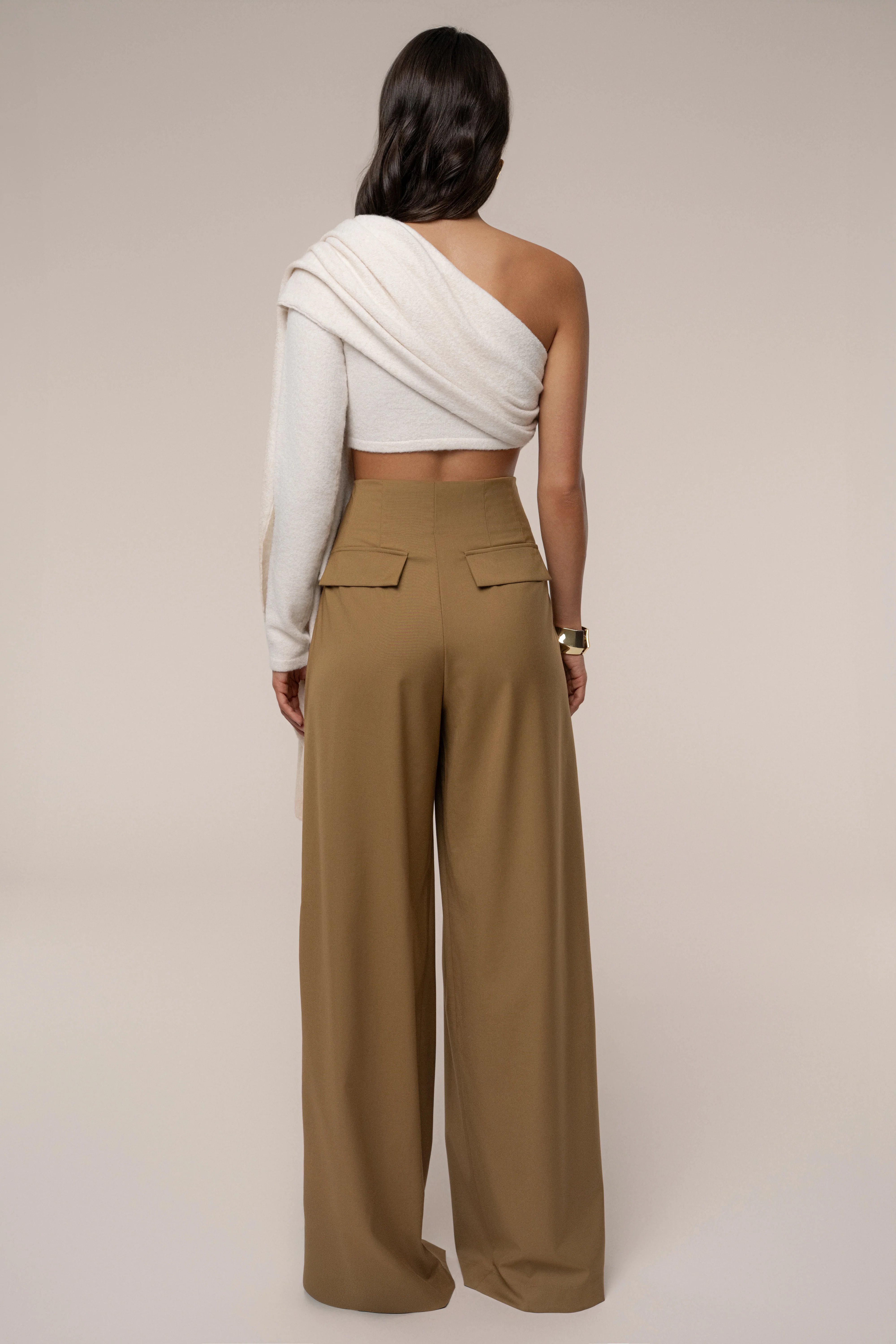 Tan Polished Pleat Trouser