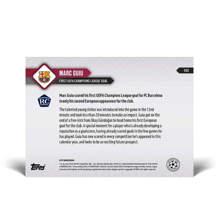 Topps UK - Marc Guiu - First UEFA Champions League goal - UCL TOPPS NOW® Card #83