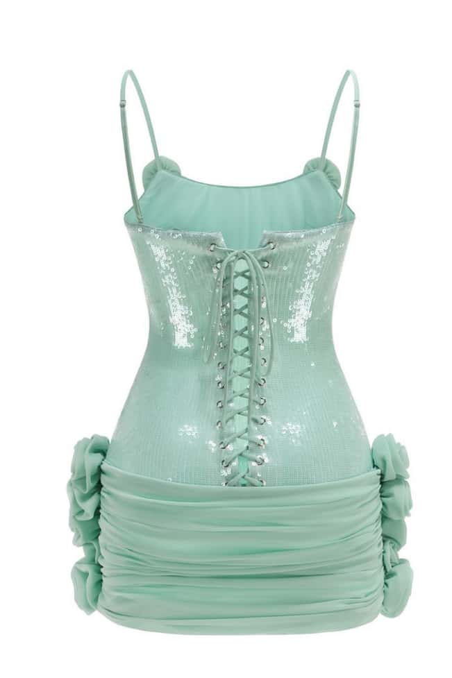 Rosette Mint Green Sequin Tight Mini Dress