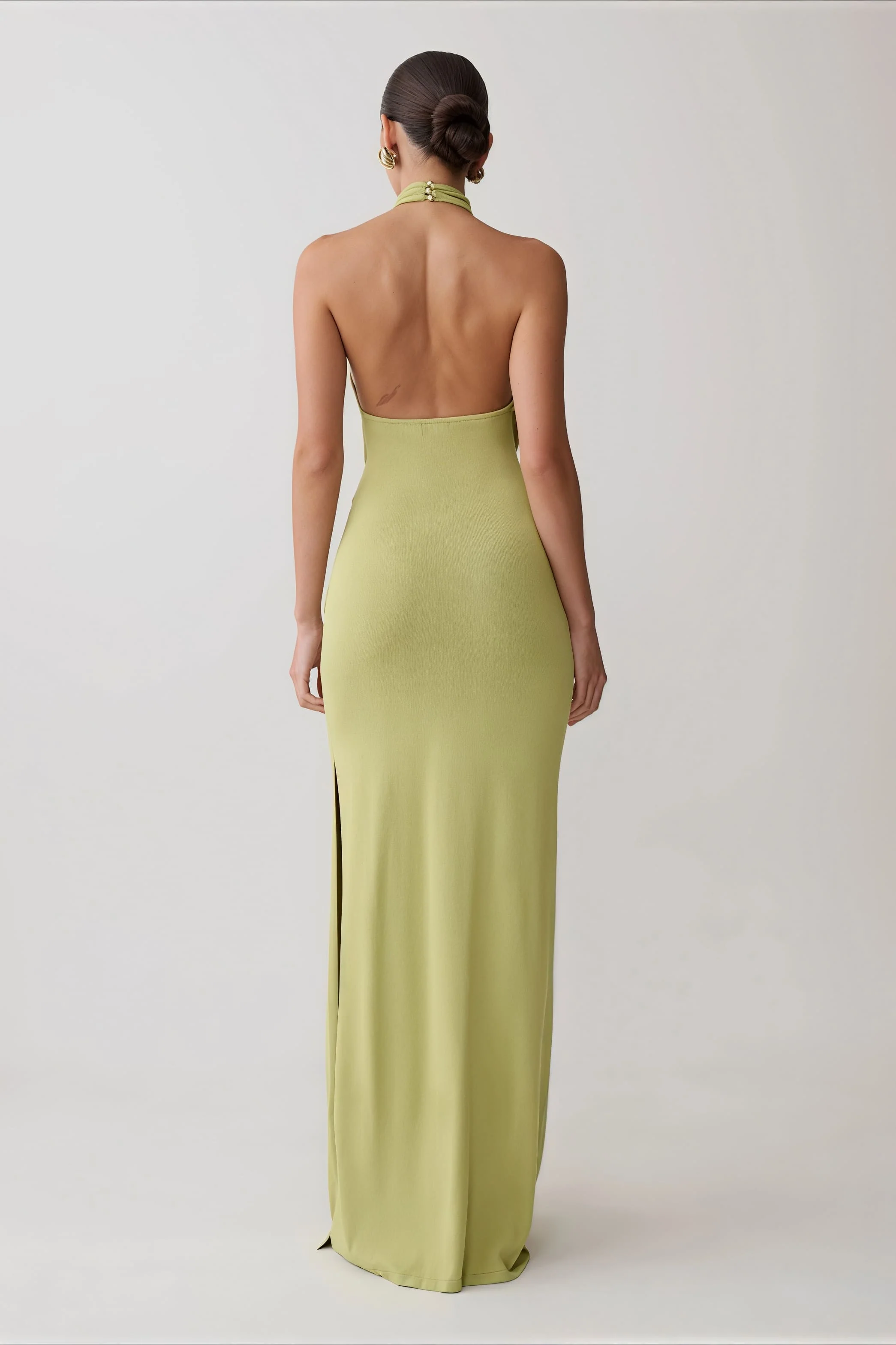 Sexy Ribbon Tie Halter Neck Backless Split Bodycon Party Maxi Dress
