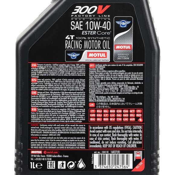 Huile moteur Motul 300V Road Racing 10W40 1L UniverselRef : MOT0010 / 104118