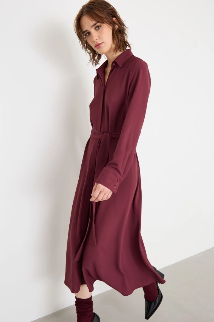 Belted shirt dress - BORDEAUX