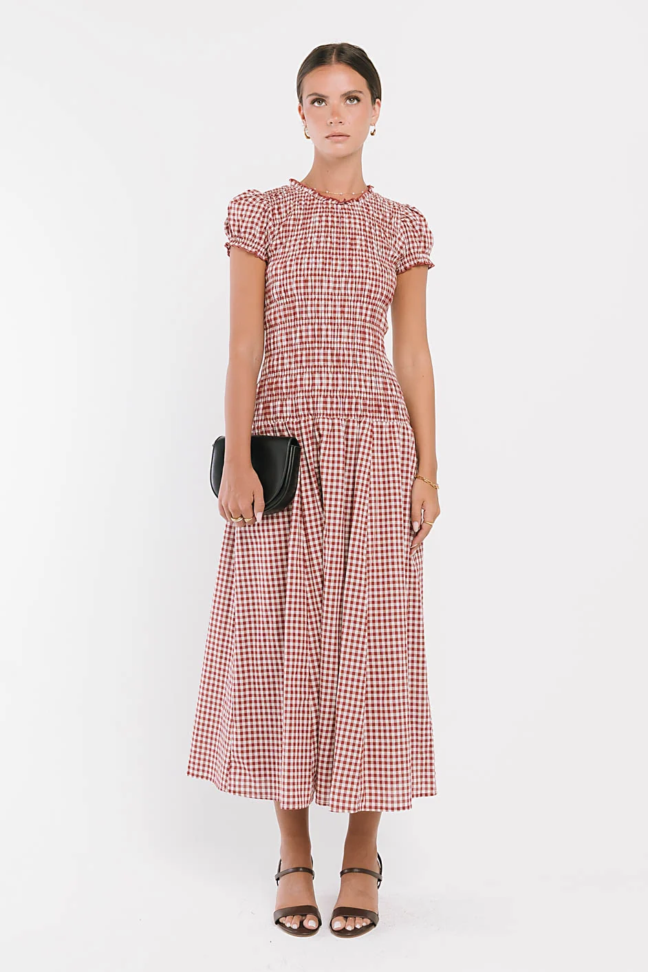 Opal Gingham Maxi Dress in Burgundy