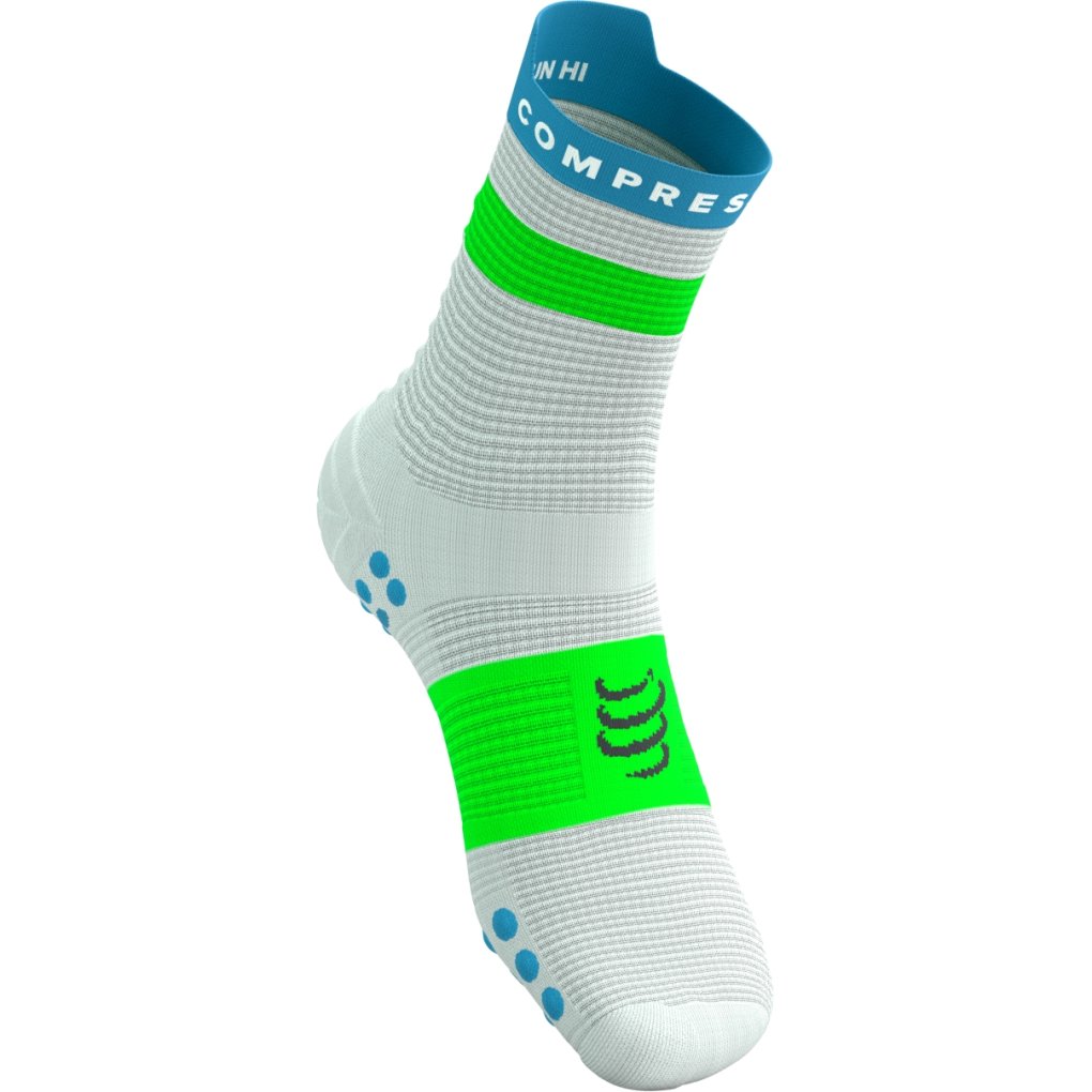 Compressport Pro Racing Compression Socks v4.0 Run High - white/norse blue/neon green