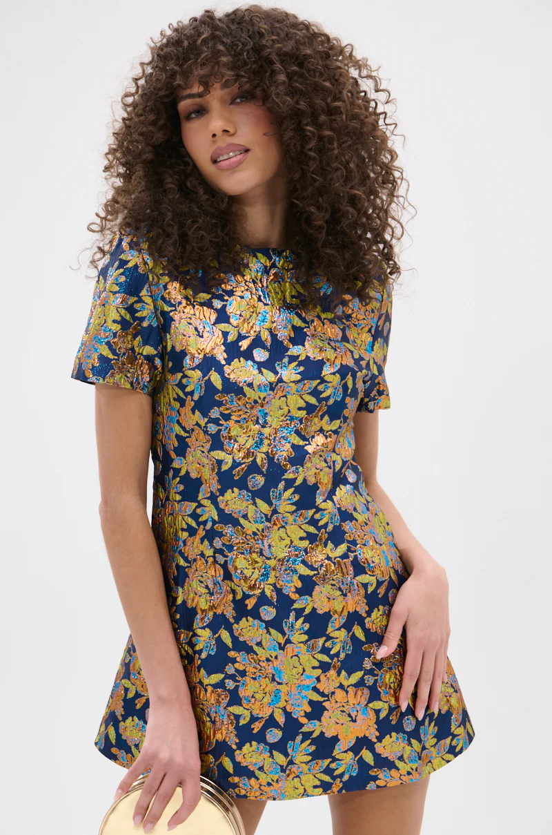 Blue Is The New Black Brocade Mini Dress