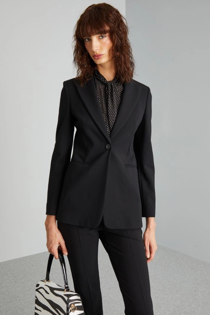 Single-breasted jersey blazer - BLACK