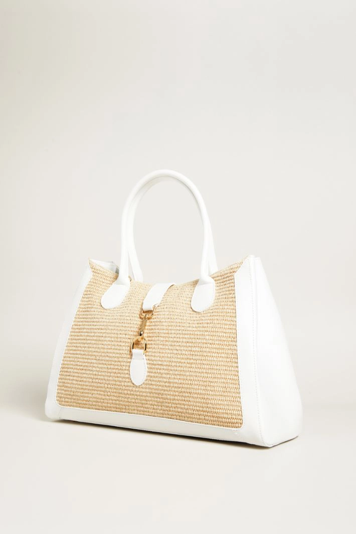 Raffia effect shopper bag - WHITE BEIGE