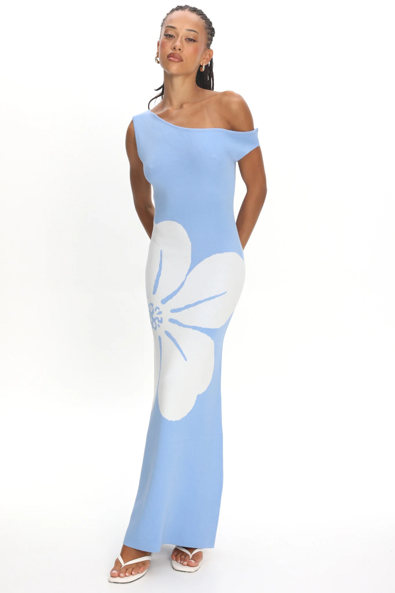 Wildflower Sun Asymmetric Neckline Knit Dress Flower Blue