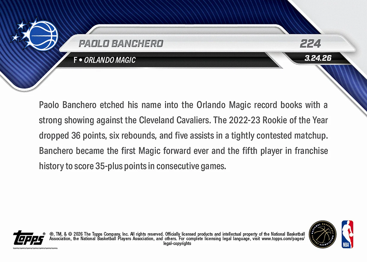 Paolo Banchero - 2025-26 NBA Topps NOW® - Card 224
