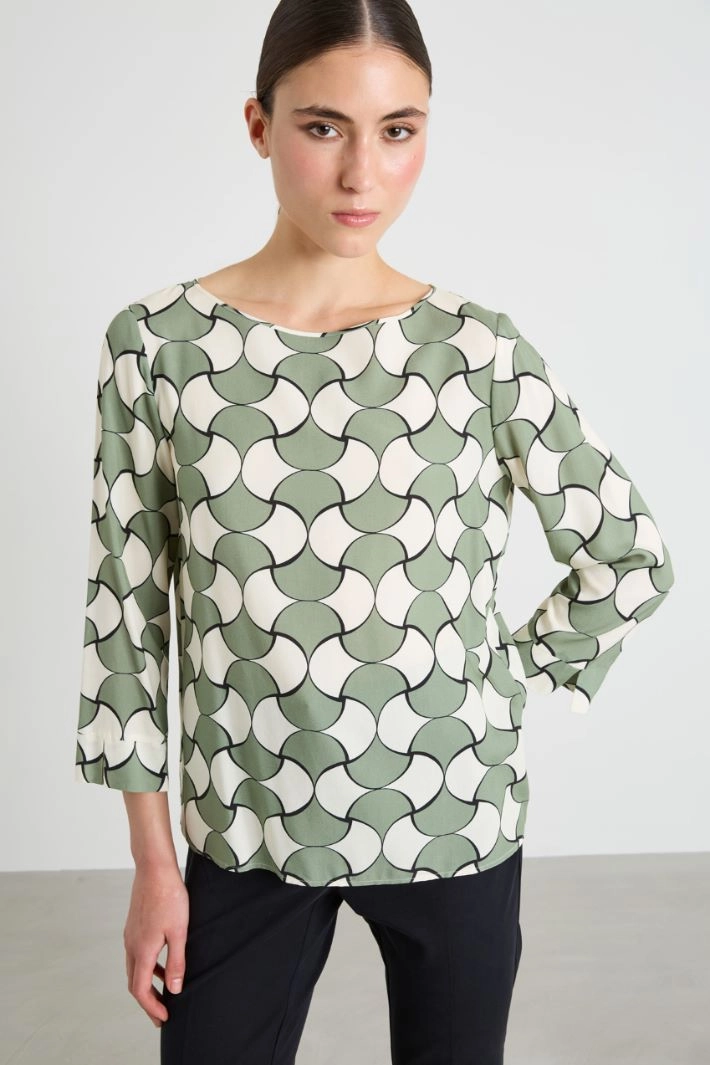 Geometric-patterned blouse - GREEN