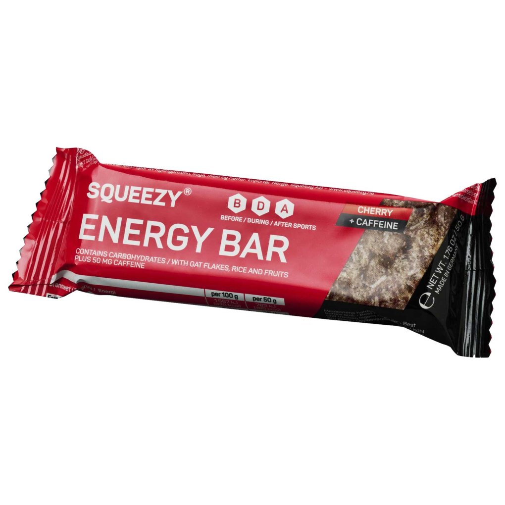 Squeezy Energy Bar Cherry - Carbohydrate Bar + Caffeine - 12x50g