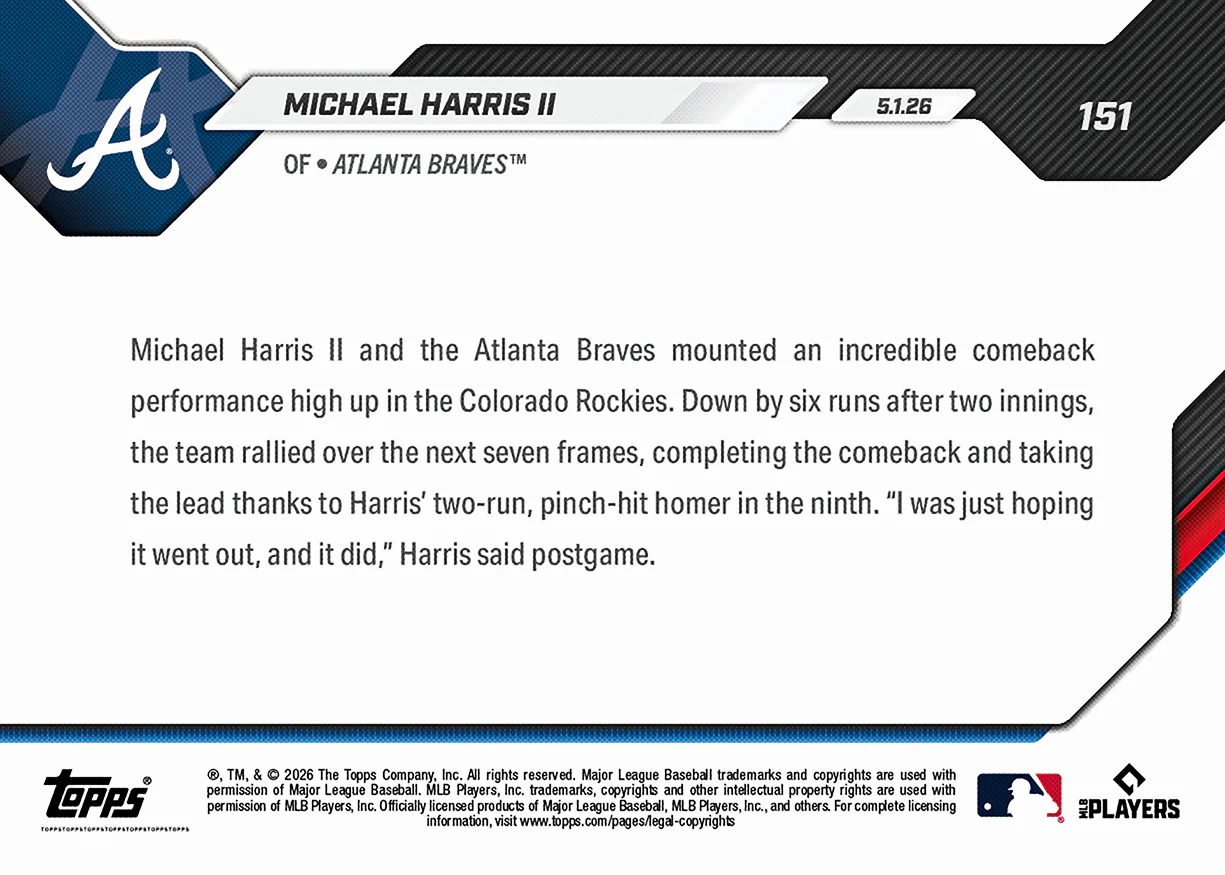 Michael Harris II - 2026 MLB Topps NOW® - Card 151 - PR: 607