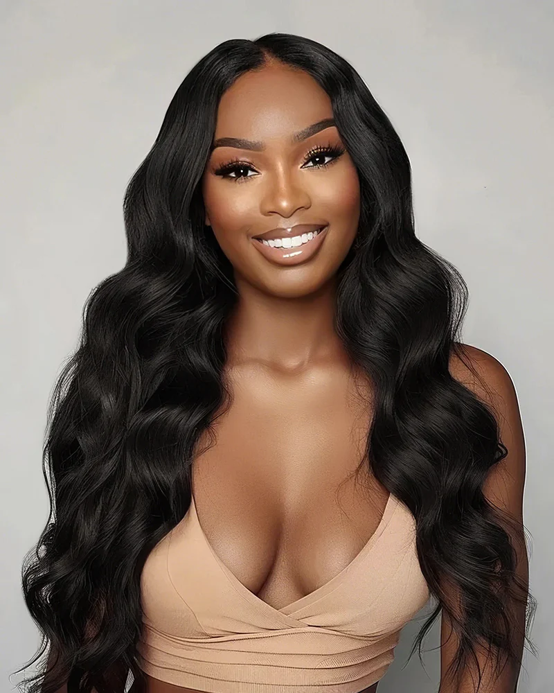 Ophirawig 13x4 Frontal Lace Body Wave Wig Invisible Knots Natural Black Realistic Hairline