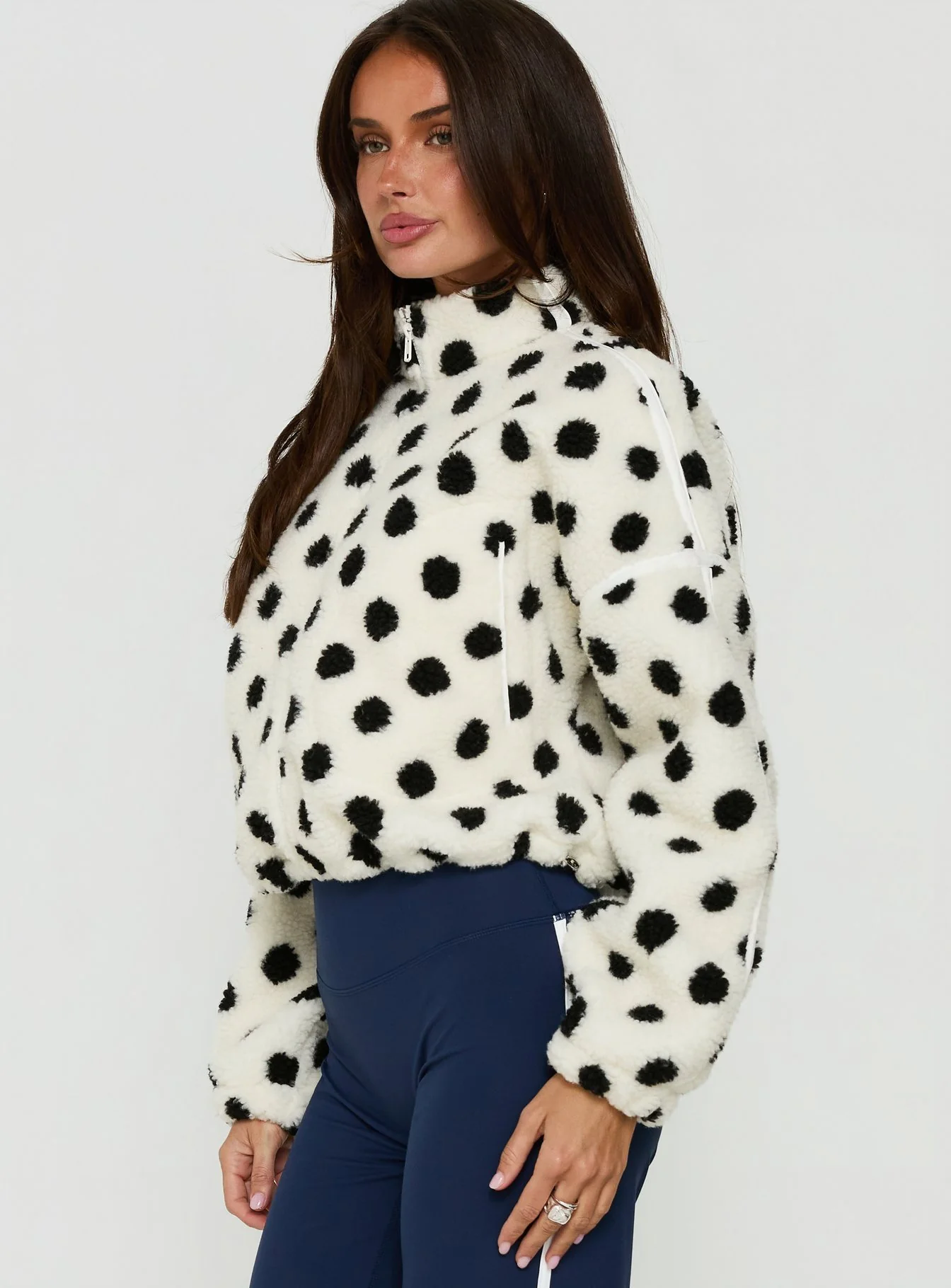 Sammee Polar Fleece Contrast Zip Through Jacket White Polka