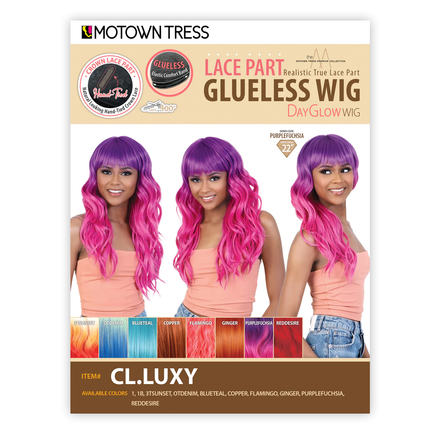 Motown Tress Day Glow Wig Glueless Hand-Tied Crown Lace Part CL.Luxy