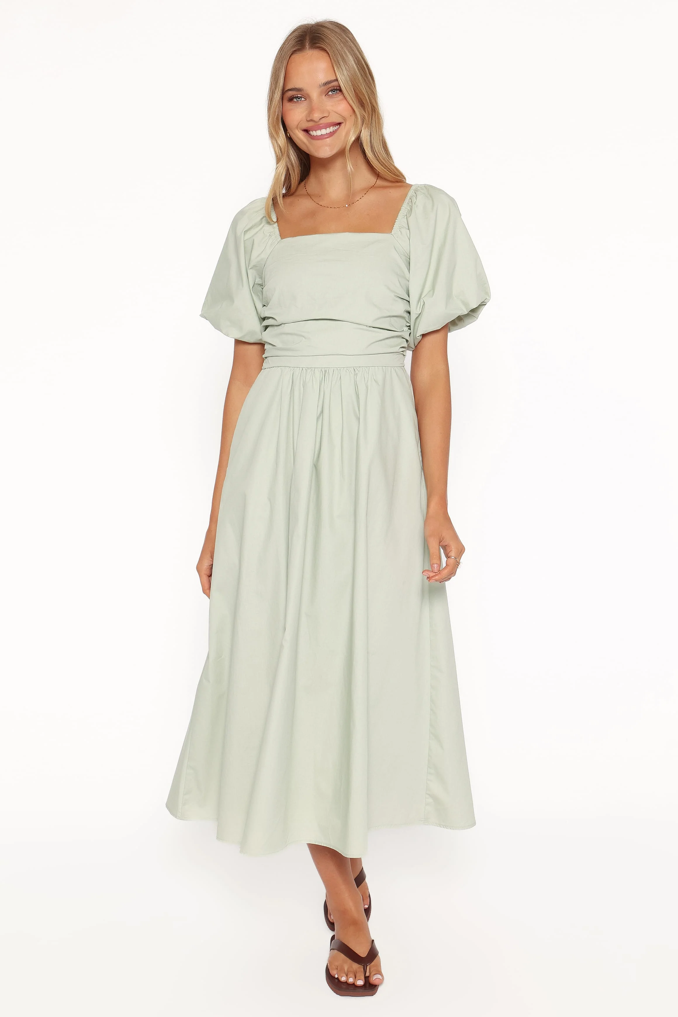 Clo Puff Sleeve Midi Dress - Sage Green