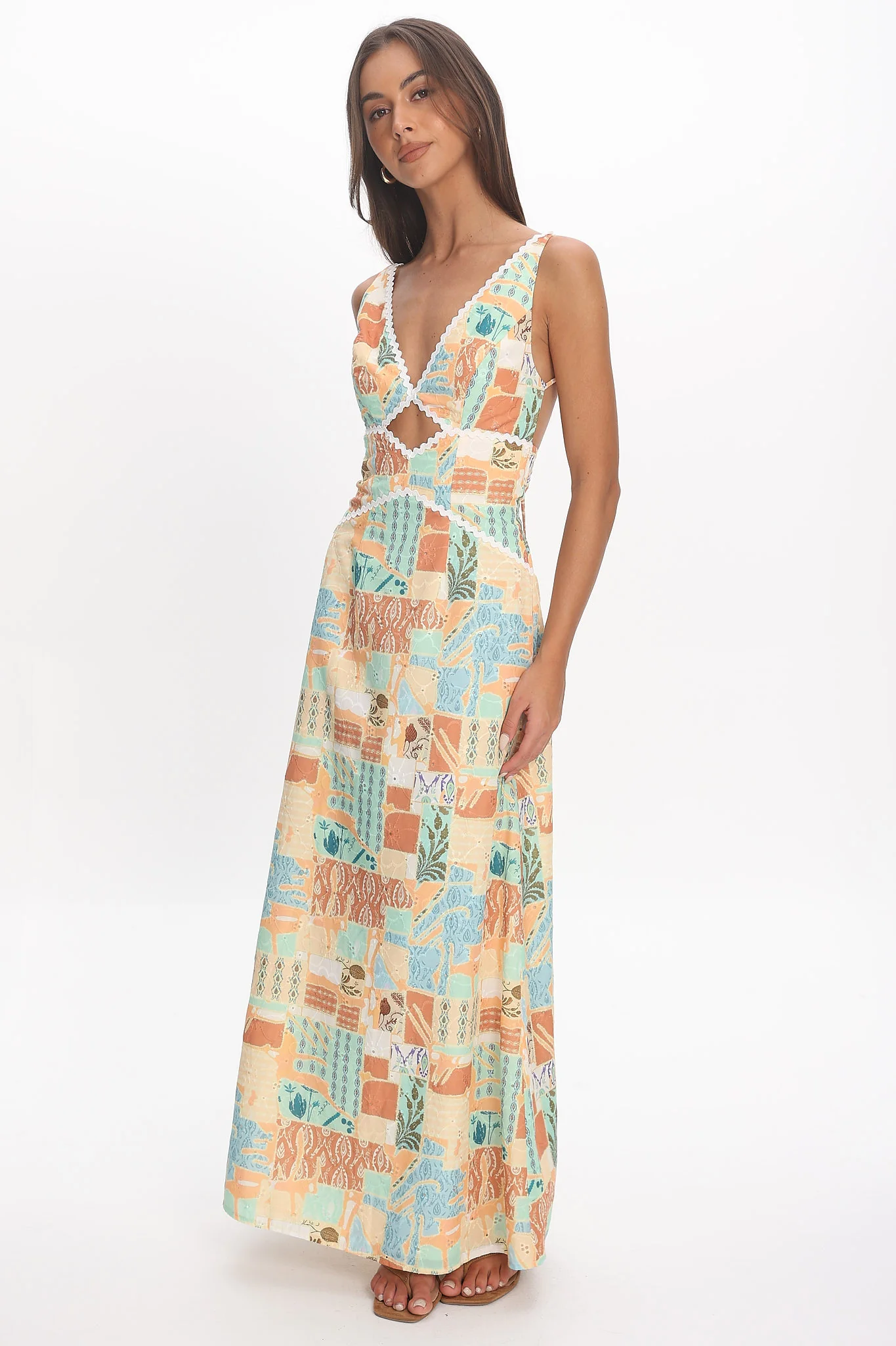 Avilo Ric Rac Trim Maxi Dress Print Yellow