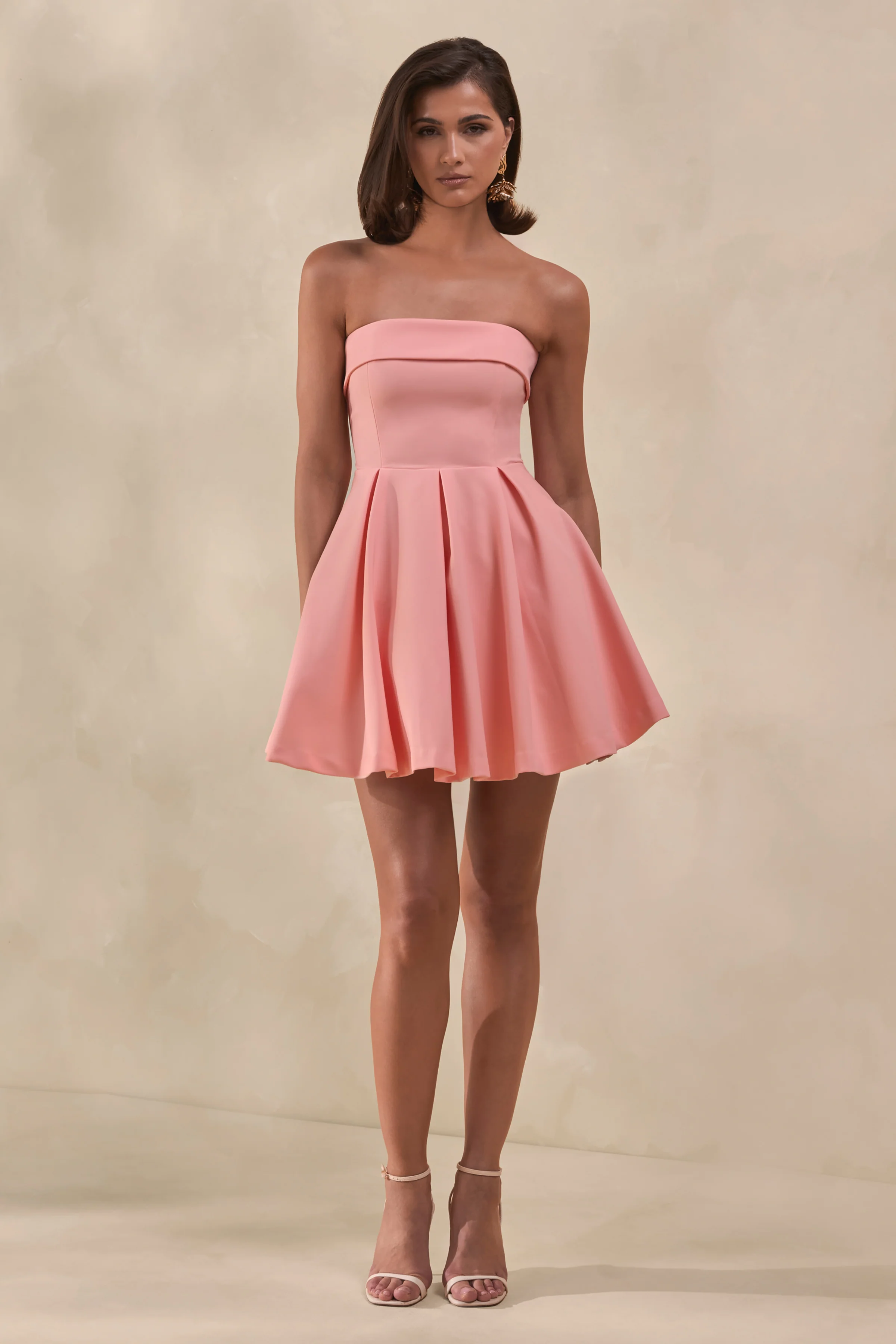 Bruna | Light Pink Bandeau Skater Mini Dress