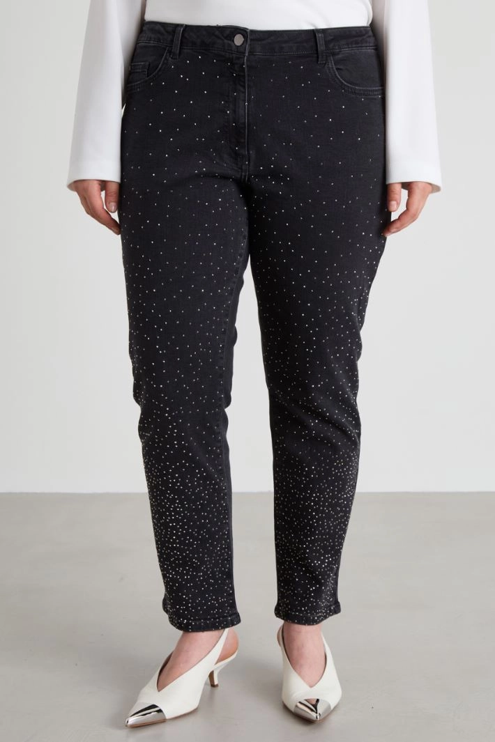 Rhinestone-embellished jeans - BLACK