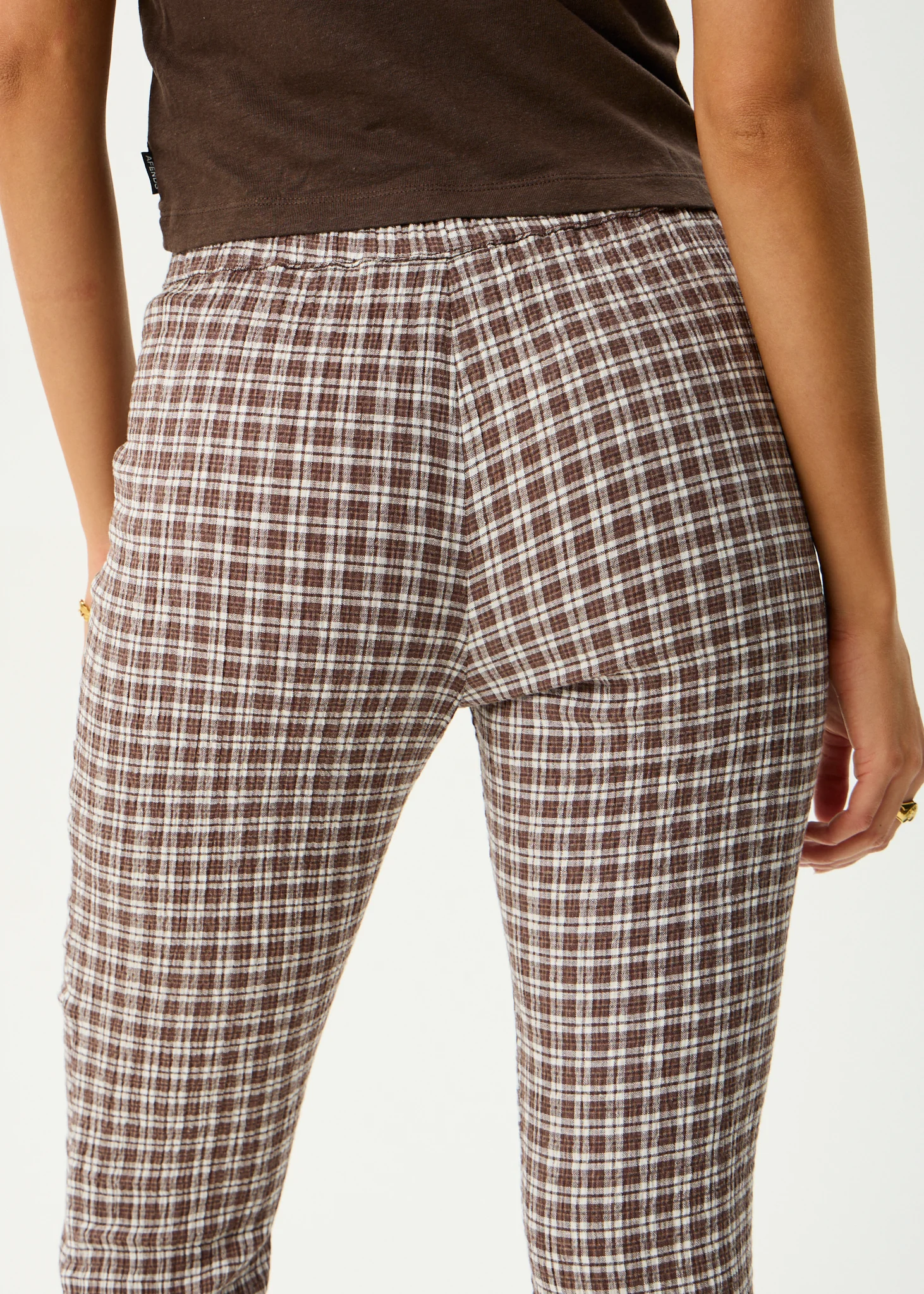 AFENDS Womens Base - Seersucker Flare Pant - Coffee Check