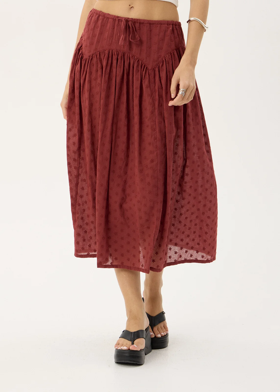 AFENDS Womens Marlow - Midi Skirt - Ruby Anglaise