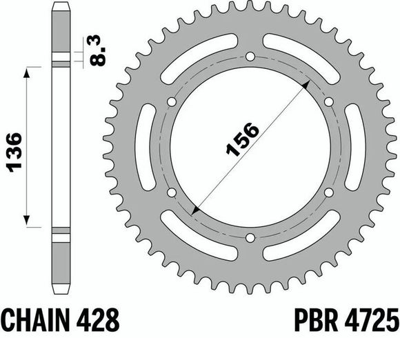 PBR Standard Steel Sprocket 4725 - 428Ref: Pbr01498A / 1149261001