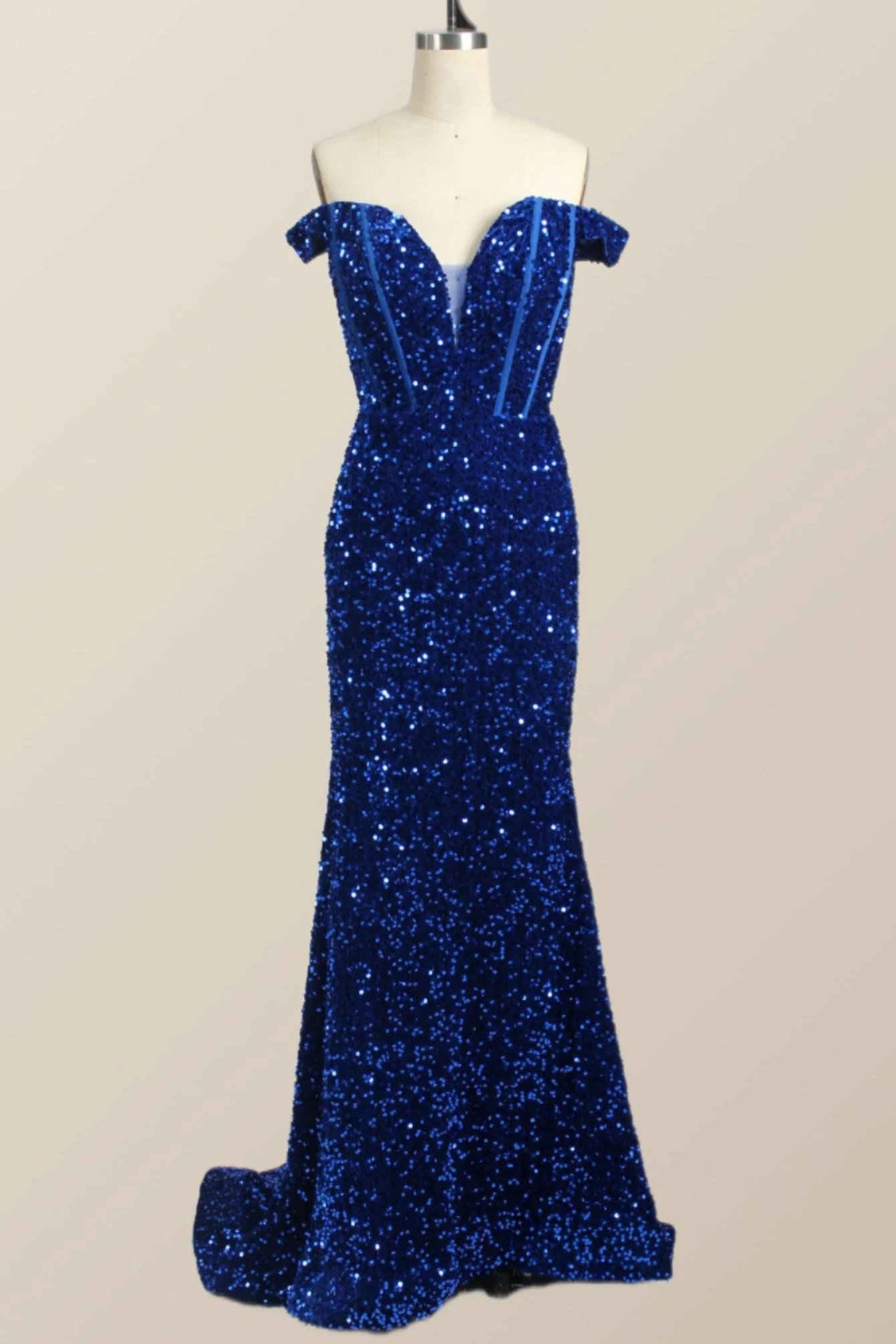 Off the Shoulder Dark Green Sequin Mermaid Prom Dress