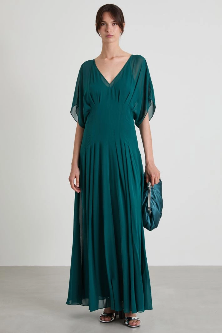 Long silk georgette dress - DARK GREEN