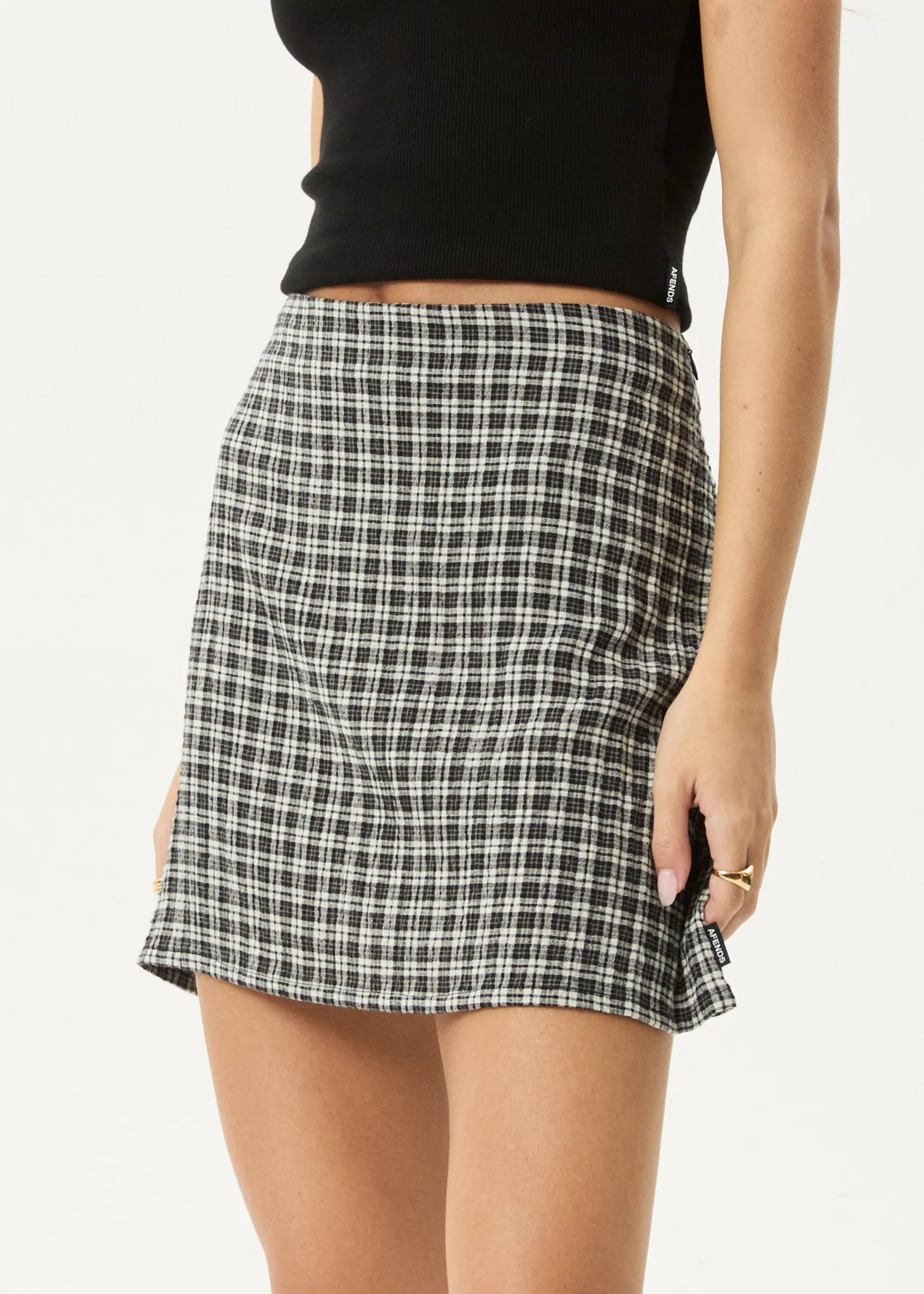 AFENDS Womens Asta - Seersucker Mini Skirt - Steel Check