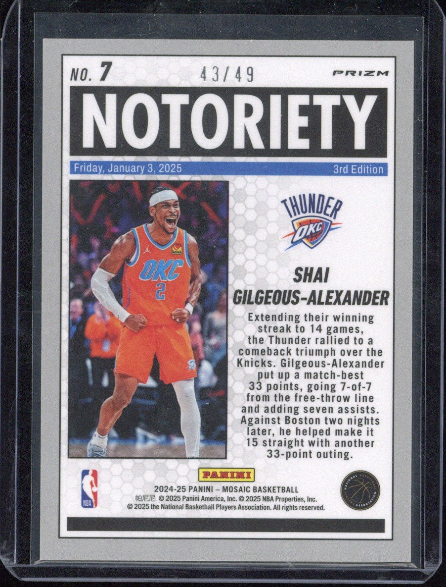 2024-25 Panini Mosaic Basketball Shai Gilgeous-Alexander /49 #7