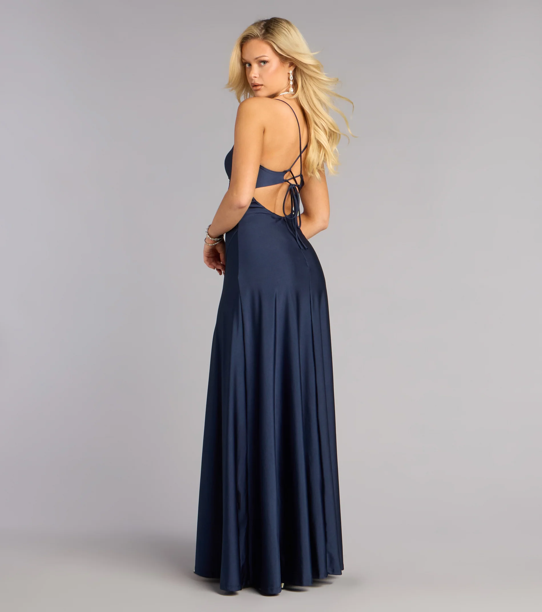 Mindy Satin A-Line Slit Formal Dress