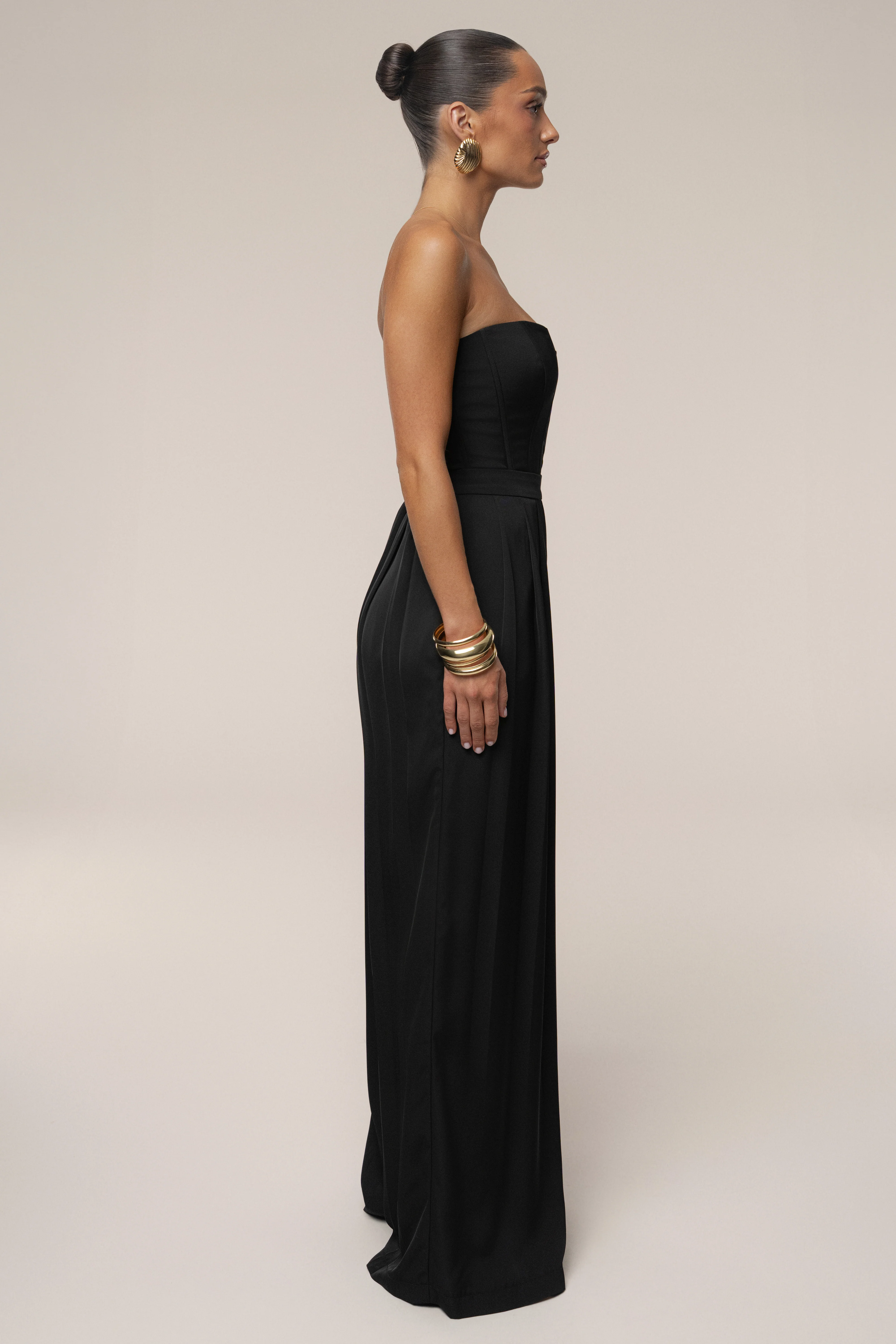 Black Clara Wide Leg Pleated Trousers