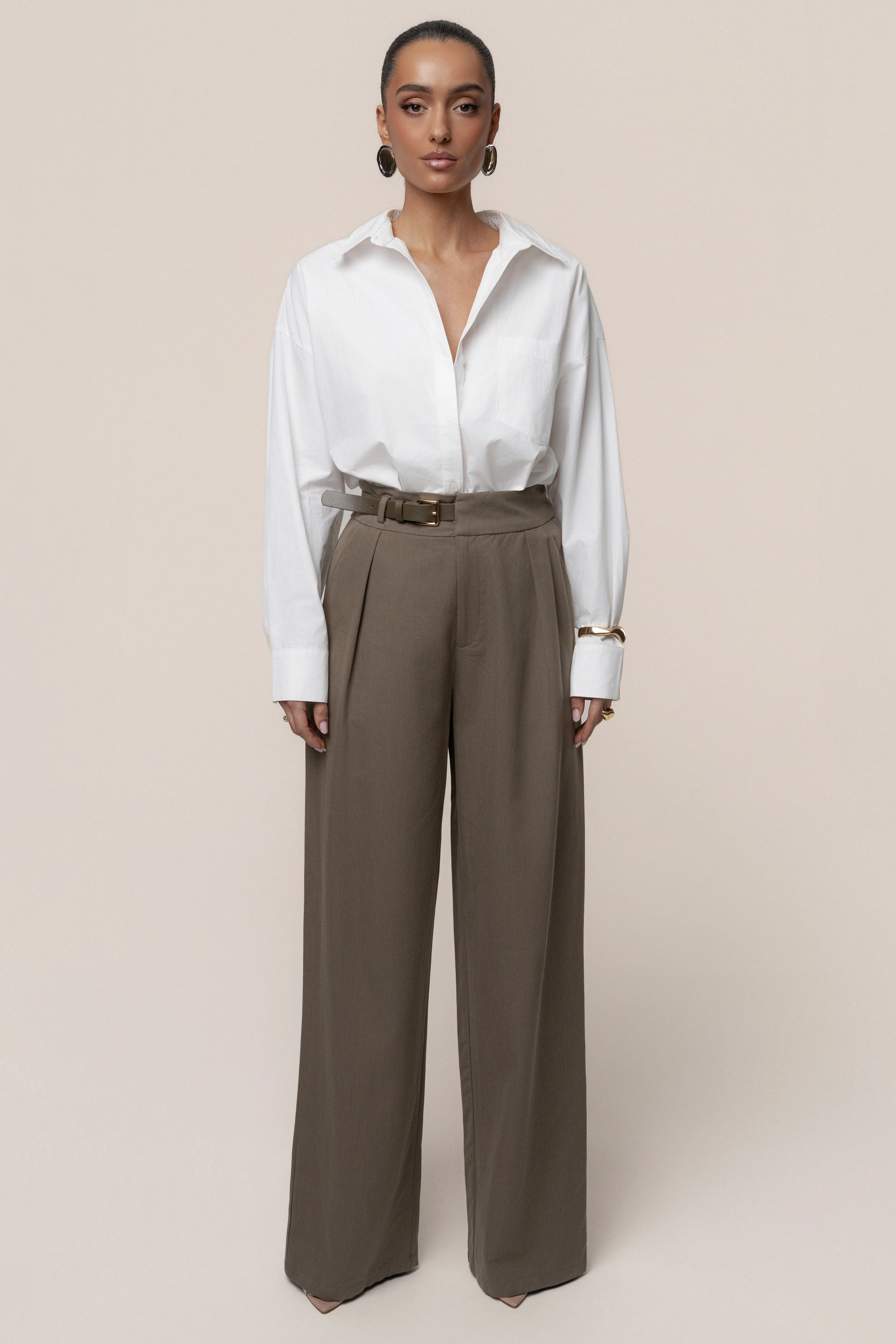 Dark Taupe Everywhere Belted Trousers
