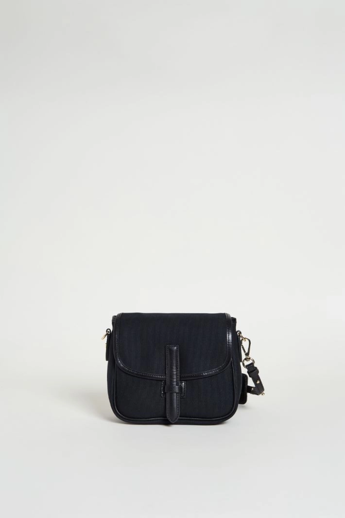 Leather-trimmed canvas shoulder bag - BLACK
