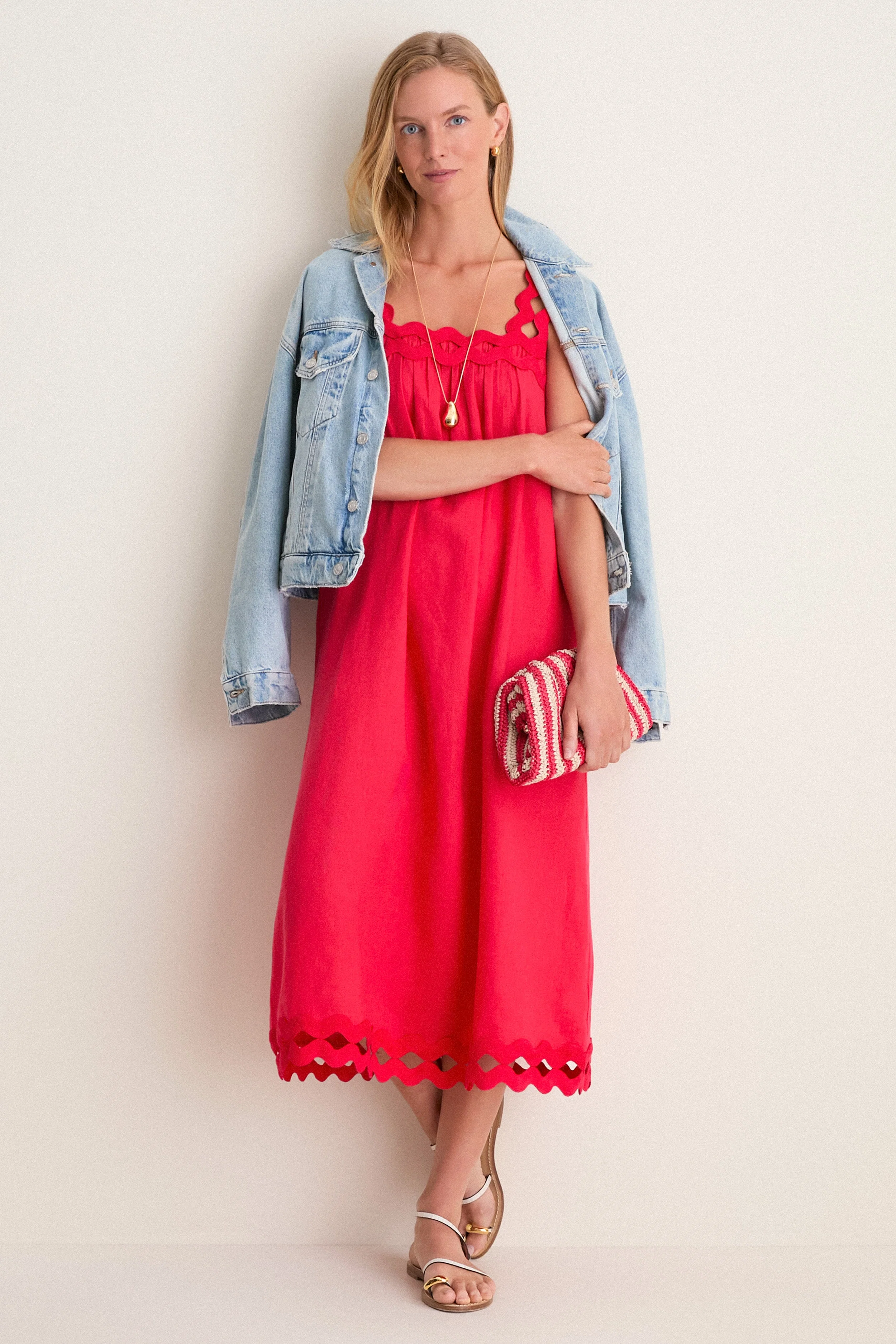 Cherry Ric Rac Linen Ellis Dress