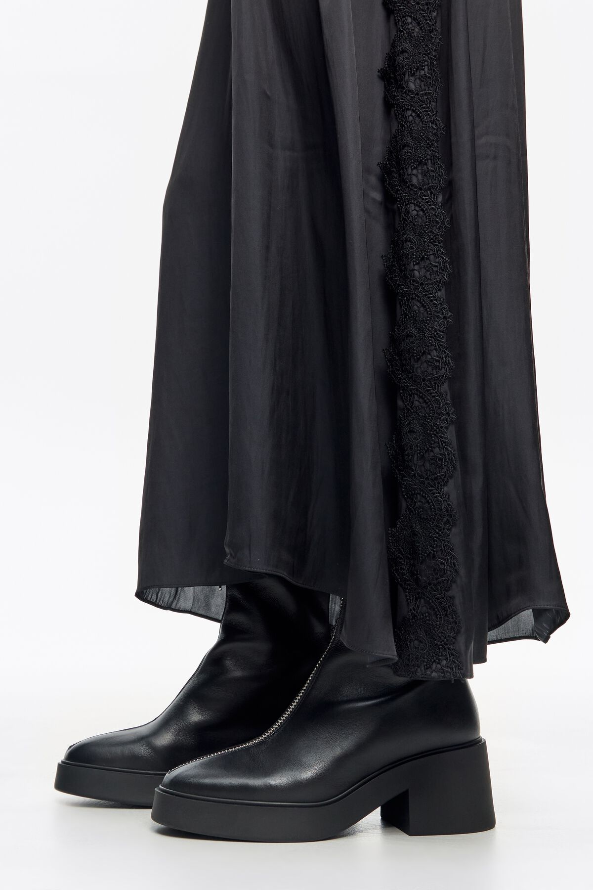 Black leather zip ankle boot