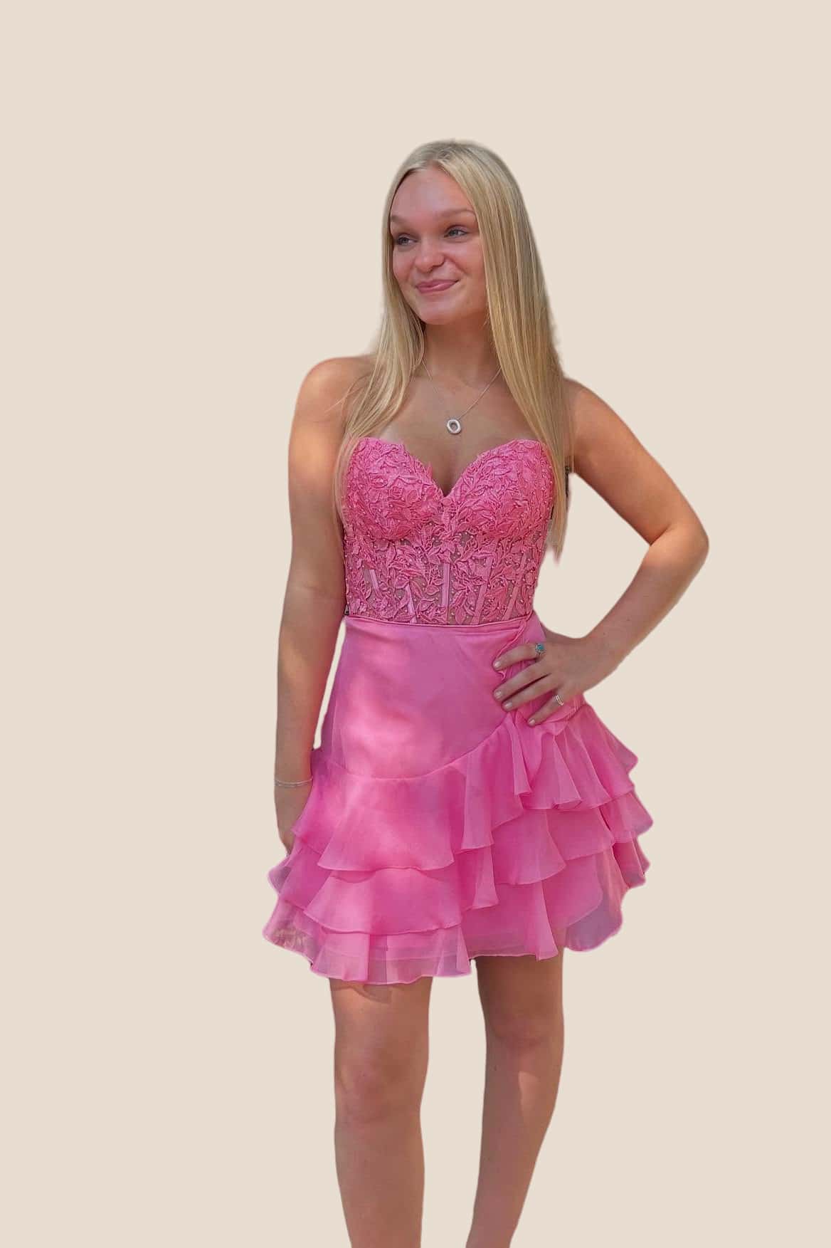 Lavender Sweetheart Appliques Chiffon Short Dress