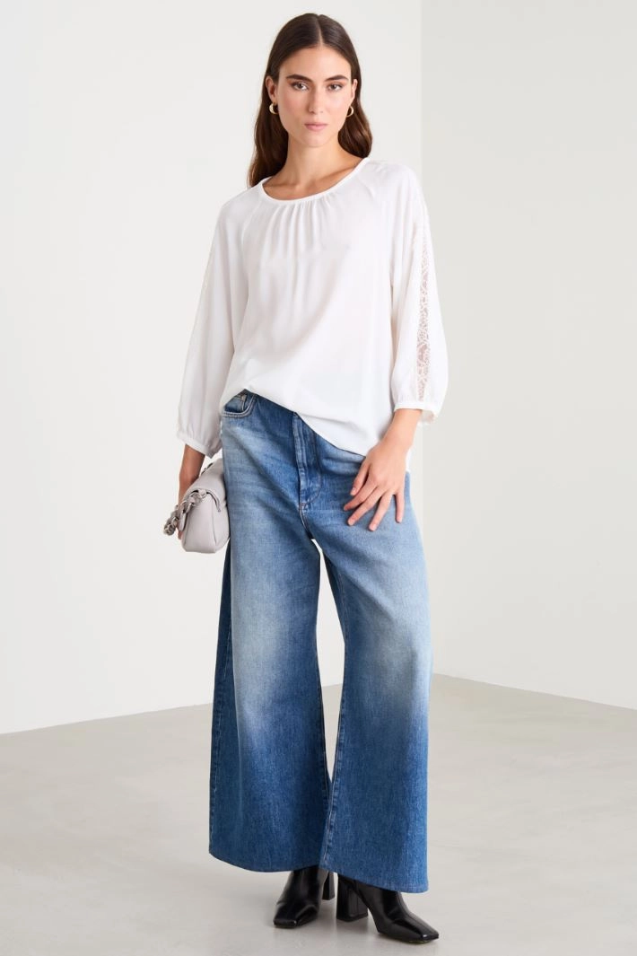 Crepe and lace blouse - WHITE