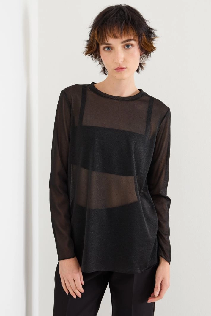 Lurex jersey T-shirt - BLACK