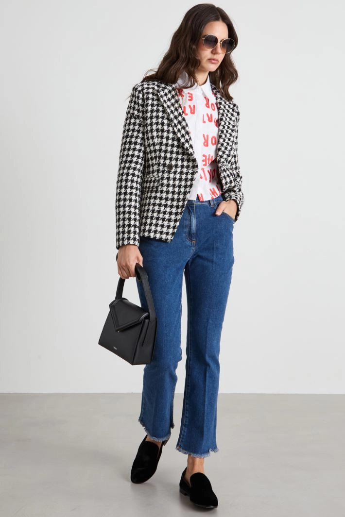 Cotton blend tweed blazer - BLACK WHITE