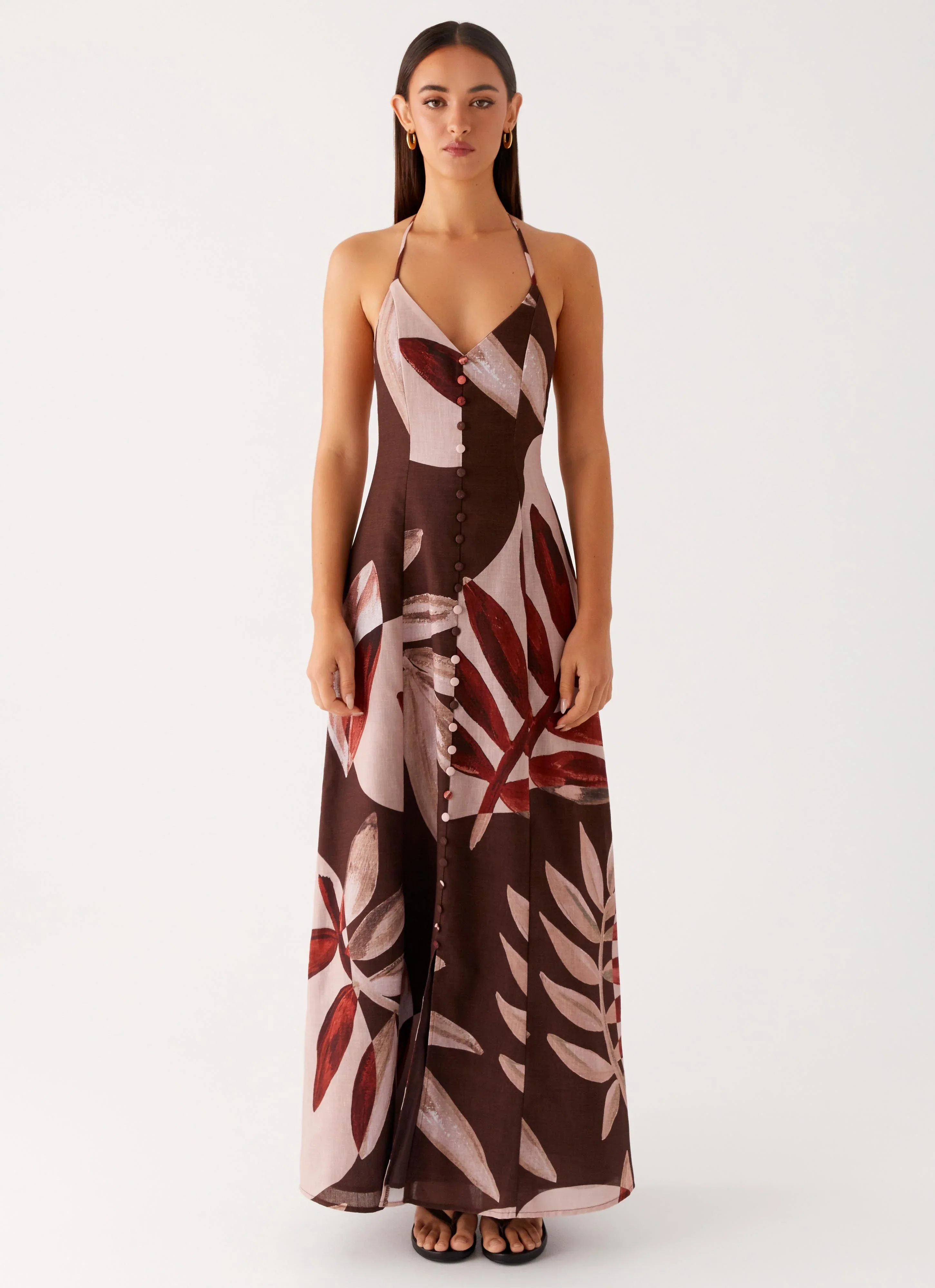 Autumn Linen Maxi Dress - Cinnamon Palm