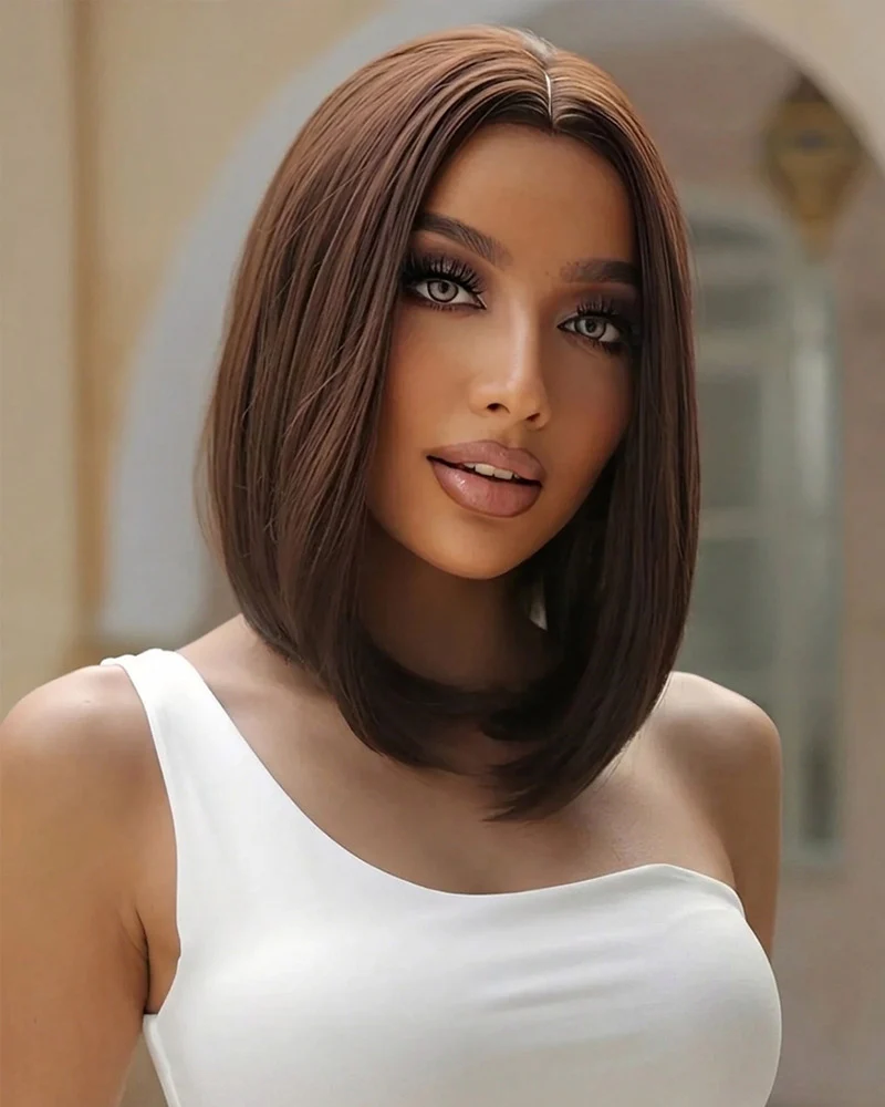 Ophirawig 13x6 Three-Go? 250% Density Chocolate Brown Glueless Wig Straight Bob Wig  With Drawstring